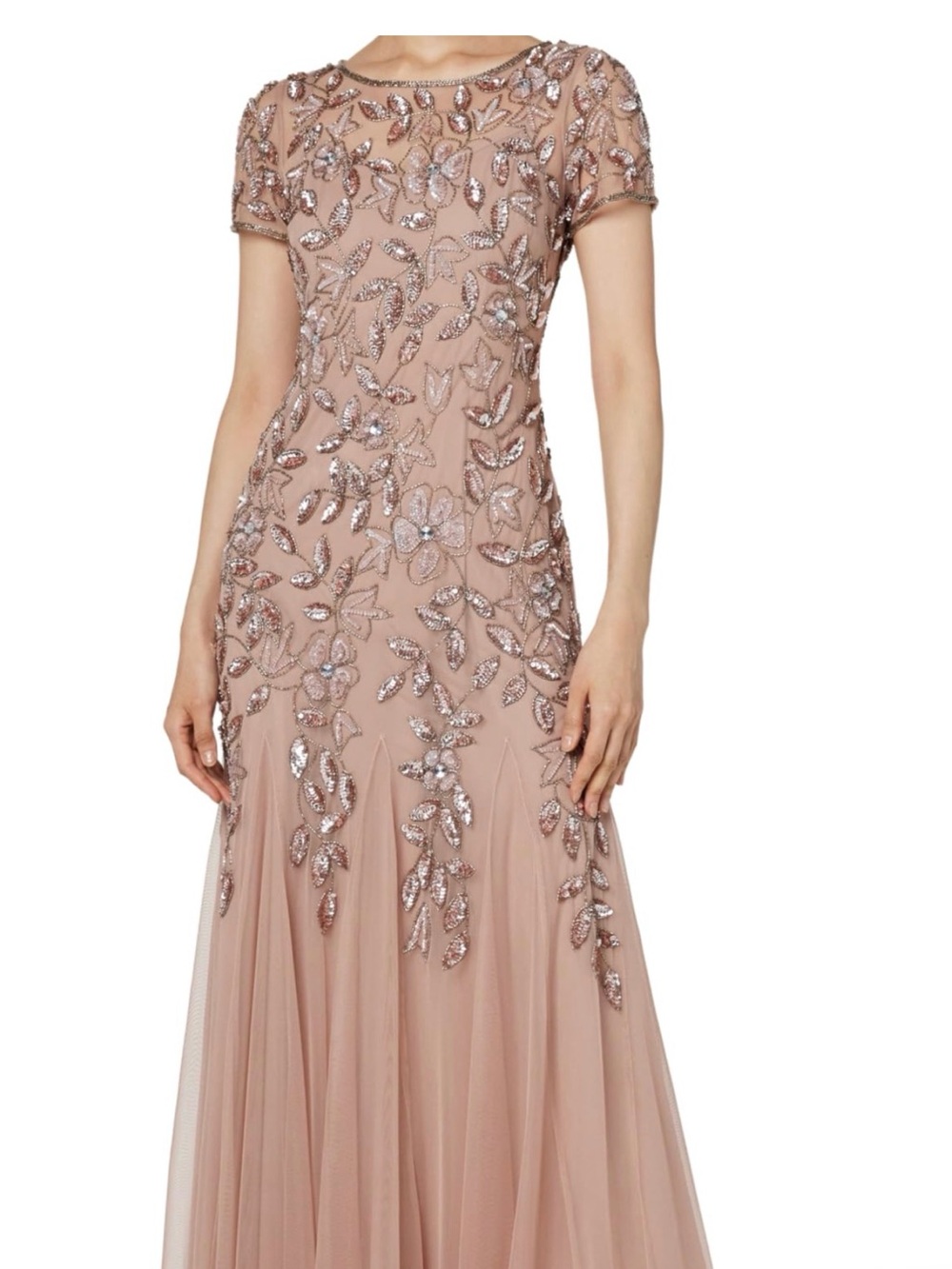 Adrianna Papell sequins flowers accent Embellished Dusty Rose Evening Gown